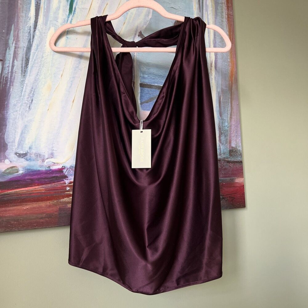 Ramy Brook S Harriet Halter Silk Raisin  Charmeuse Slvless Top Blouse Shirt NWT